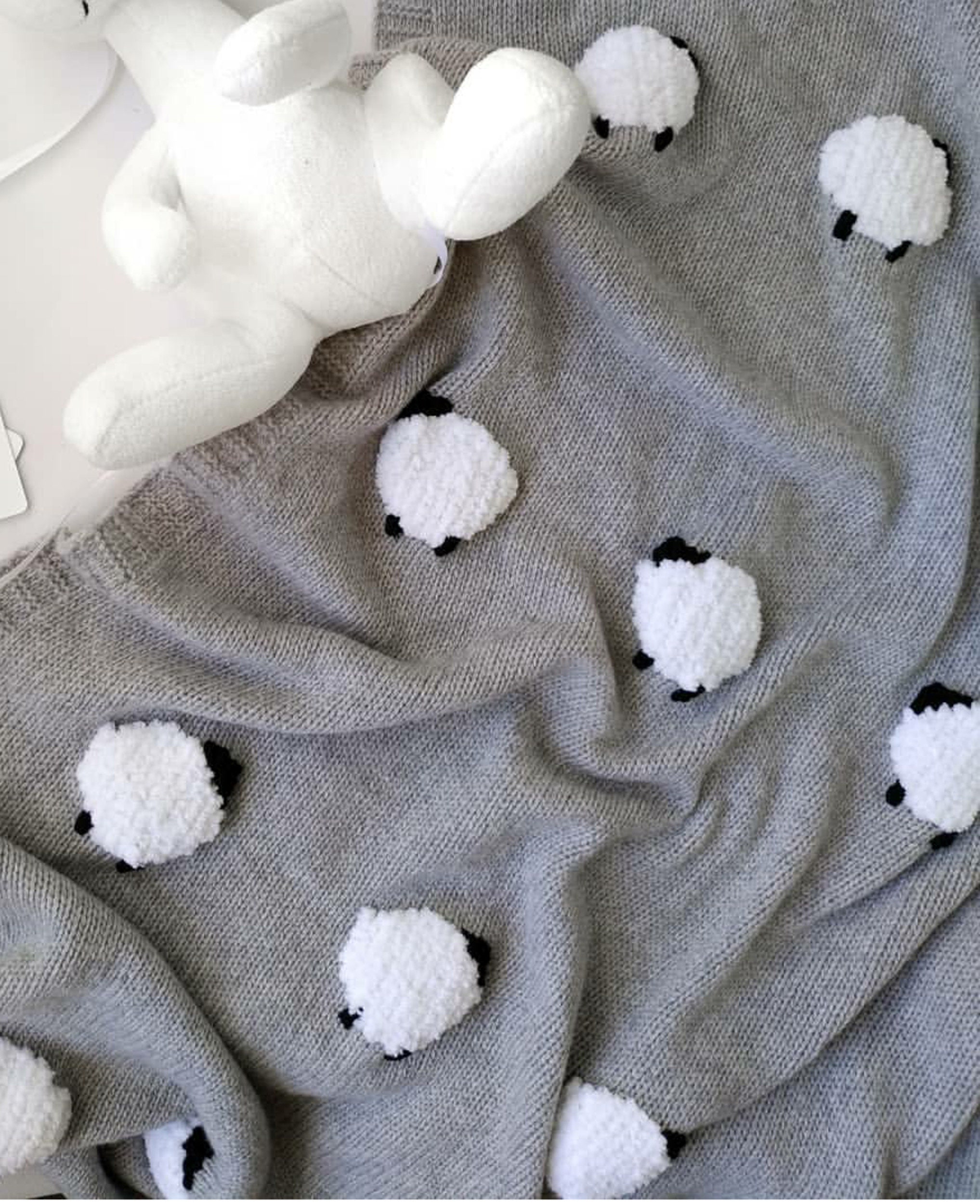 Reversible Sheep Baby Blanket Handknit Fuzzy Sheep knitted Etsy