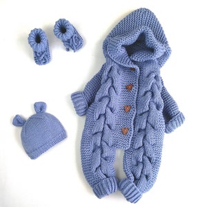 Knit Romper Knitted jumpsuit for babies 0-3,3-6,6-9,9-12 months old,for disharge  from the hospital, for walking.Warm  baby overalls.