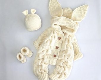 Mono de bebé de punto con diseño de osito, ideal para sesión de fotos de recién nacidos. Ropa unisex de bebé, ideal para baby shower. Disfraz de animal.