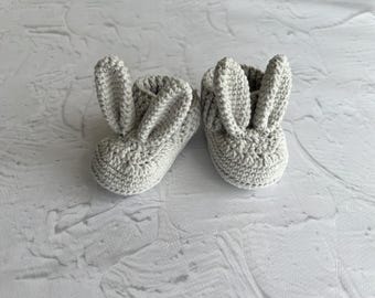 Baby bunny booties - Cotton booties - Newborn girl - Newborn boy - Girl booties - White booties - Baby boy booties - Newborn - 1 pair