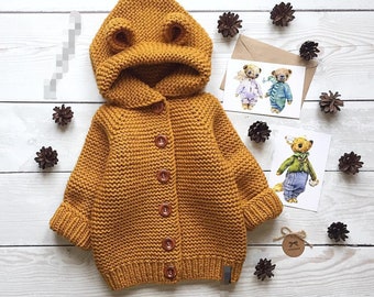 Manteau à capuche en laine pour toute-petite fille Vêtements d'hiver chauds pour bébés personnalisés Cardigan à capuche ours Tenues d'automne pour bébé fille Pull cardigan pour petite fille