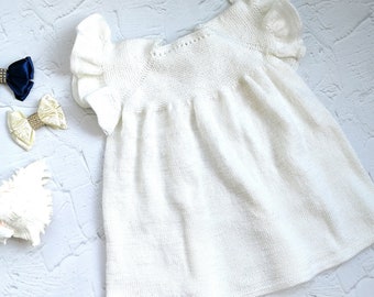 Knit Baptism Dress: Off-White Lace Flower Girl Dress