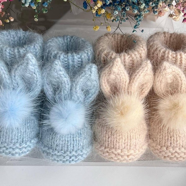 1 pair Bunny Knitted Baby Booties Baby Shoes Newborn Socks Baby Shower Gift for Baby Pregnancy Announcement Ready to ship Baby Gender Reveal