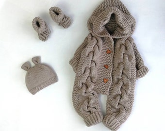 Baby romper and booties  set Baby girl boy knitted jumpsuit Newborn baby winter clothes Newborn set New mommy gift set Take home outfit