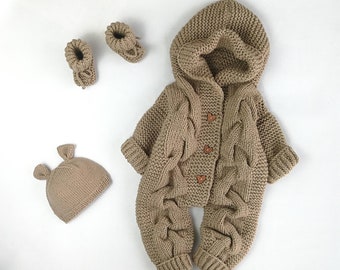 Set rompertje en slofjes Baby gebreide jumpsuit jongen jongen Pasgeboren baby winterkleding Set Pasgeboren Nieuwe mama cadeauset Neem outfit mee naar huis