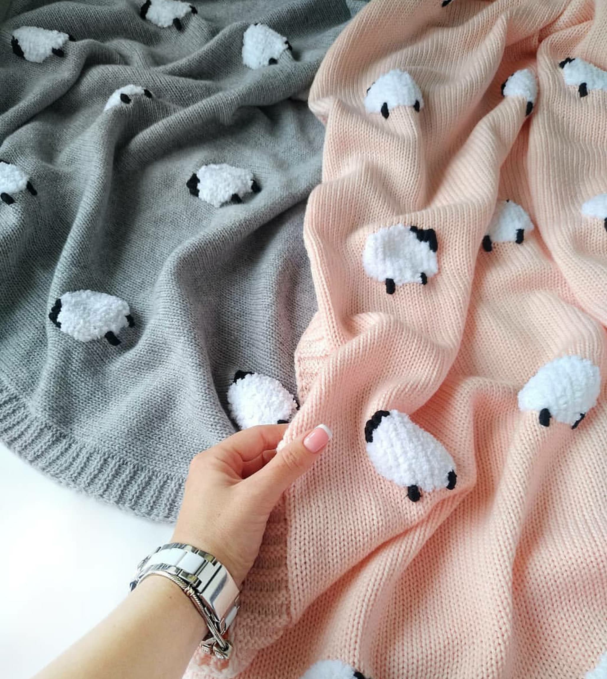 Reversible Sheep Baby Blanket Handknit Fuzzy Sheep knitted Etsy