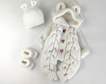 Bären Baby Strampler und Booties Set Baby Mädchen Jungen gestrickte Overall Neugeborene Baby Winter Kleidung Neugeborenen Set Neue Mama Geschenk Set Outfit zu Hause
