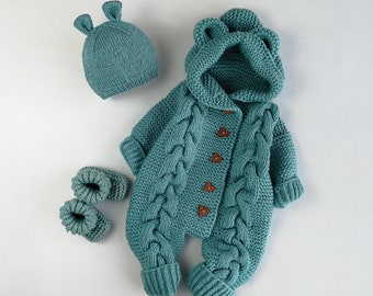 Set di tutina e scarpine per neonati Bear Baby Tuta lavorata a maglia per neonati Vestiti invernali per neonati Set per neonati Set regalo per neomamme Vestito da asporto