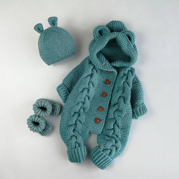Bear Baby romper and booties set Baby girl boy knitted jumpsuit Newborn baby winter clothes Newborn set New mommy gift set Take home outfit