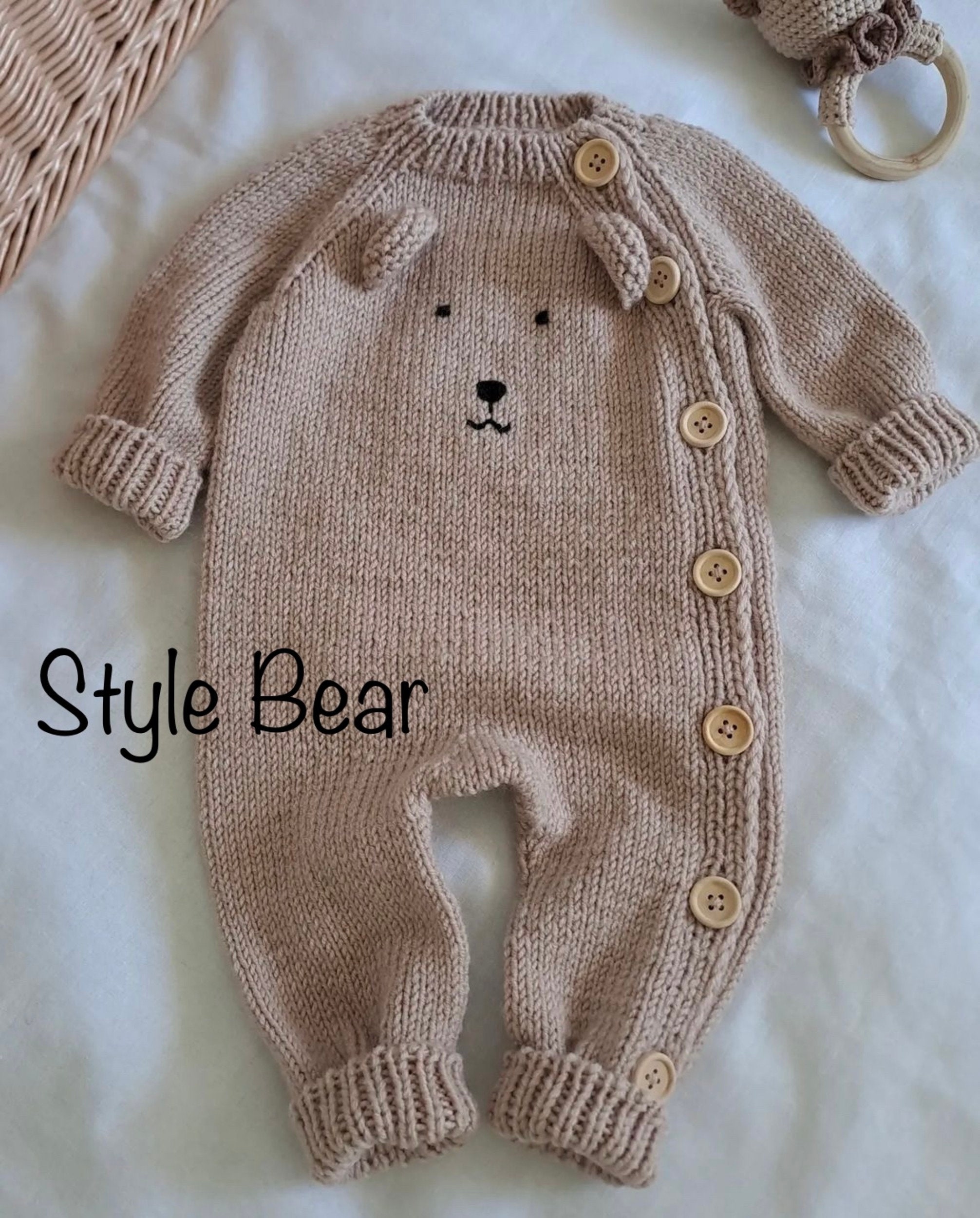 Orsetto Set pagliaccetto e stivaletti per neonato Tuta lavorata a maglia per neonato Abbigliamento invernale per neonato Set neonato Set regalo per la nuova mamma Completo da portare a casa