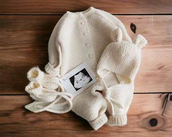 Set di tutina e scarpine per neonati Bear Baby Tuta lavorata a maglia per neonati Vestiti invernali per neonati Set per neonati Set regalo per neomamme Vestito da asporto