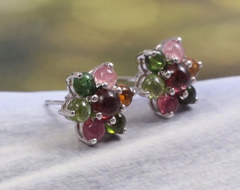 Bi-Color Tourmaline,Gemstone Earring,Watermelon Earring,Dual Color Earring,dangle Drop Earring,Cluster Earring,Bridsmaids Earring,Boho,Gift