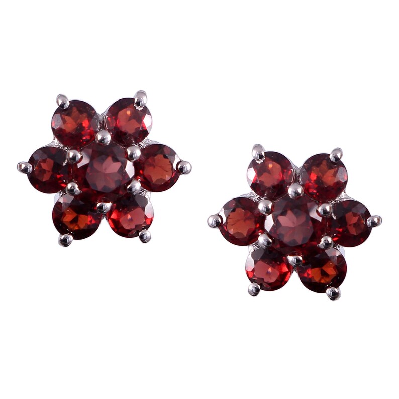 Flower Garnet Earrings-Garnet Stud Earrings-Dainty Sterling Silver-Minimalist Boho Statement Earrings-Tiny Bridesmaid Earrings-Gift for Her