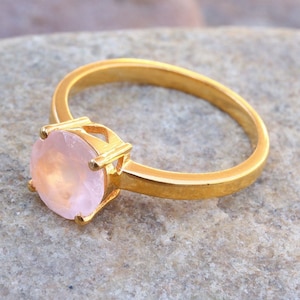 Rose Quartz Ring, Delicate Stacking Ring, 18k Gold Plated Silver, Dainty Minimalist Ring, Proposal Ring, Handmade Simple Ring, Boho Ring
