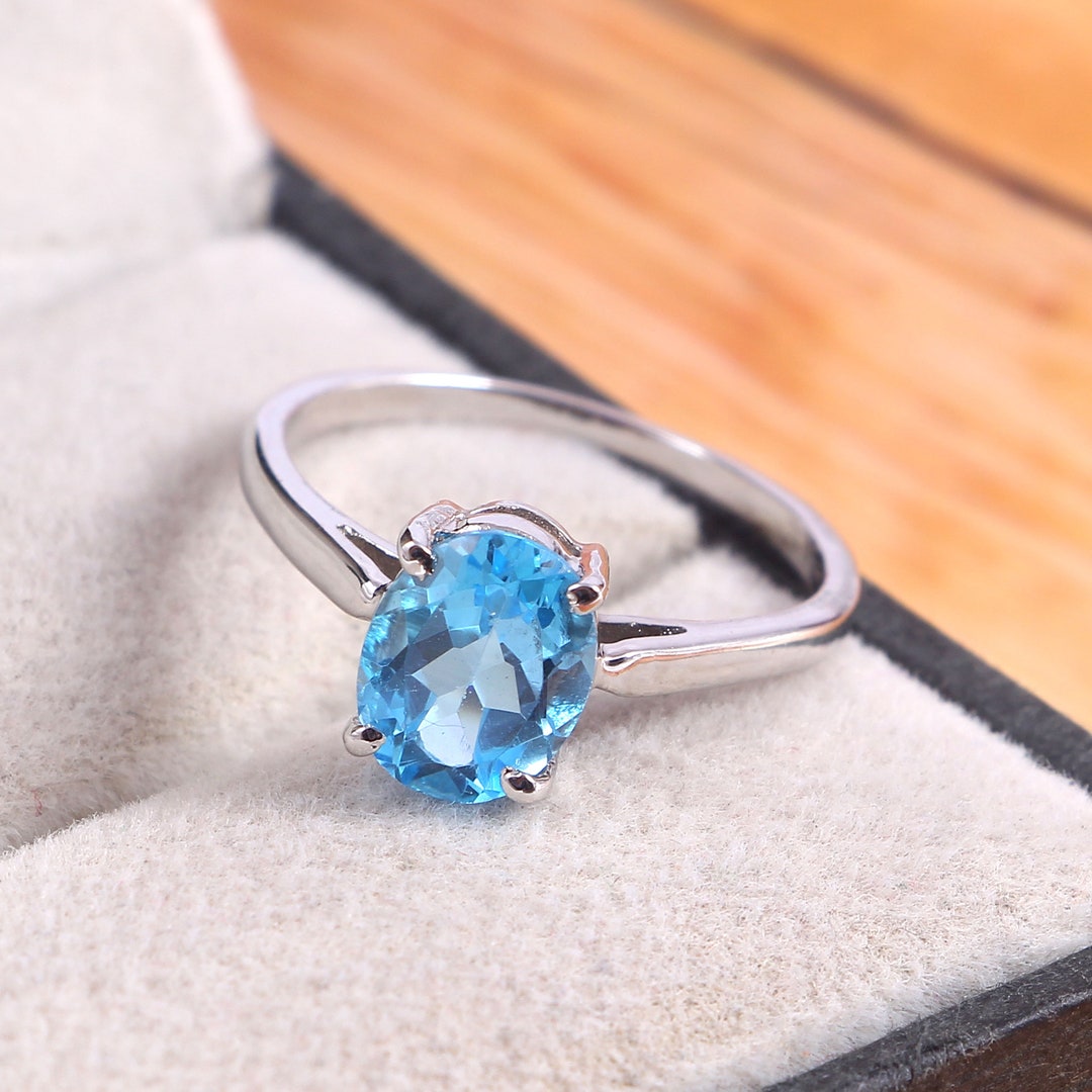 Blue Topaz Ring, Dainty Minimalist Ring, Delicate Stacking Ring, 925 ...