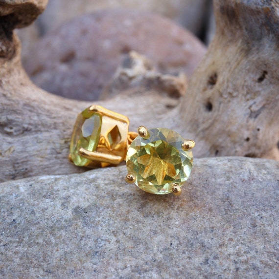 Natural Lemon Quartz Earrings Stud Earrings 18k Gold Plated Etsy