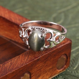 Natural Cats Eye Ring, Art Deco Ring, Handmade Promise Ring, 925 Sterling Silver, Chunky Statement Ring, Mens Women Ring, Gift For Mom Women