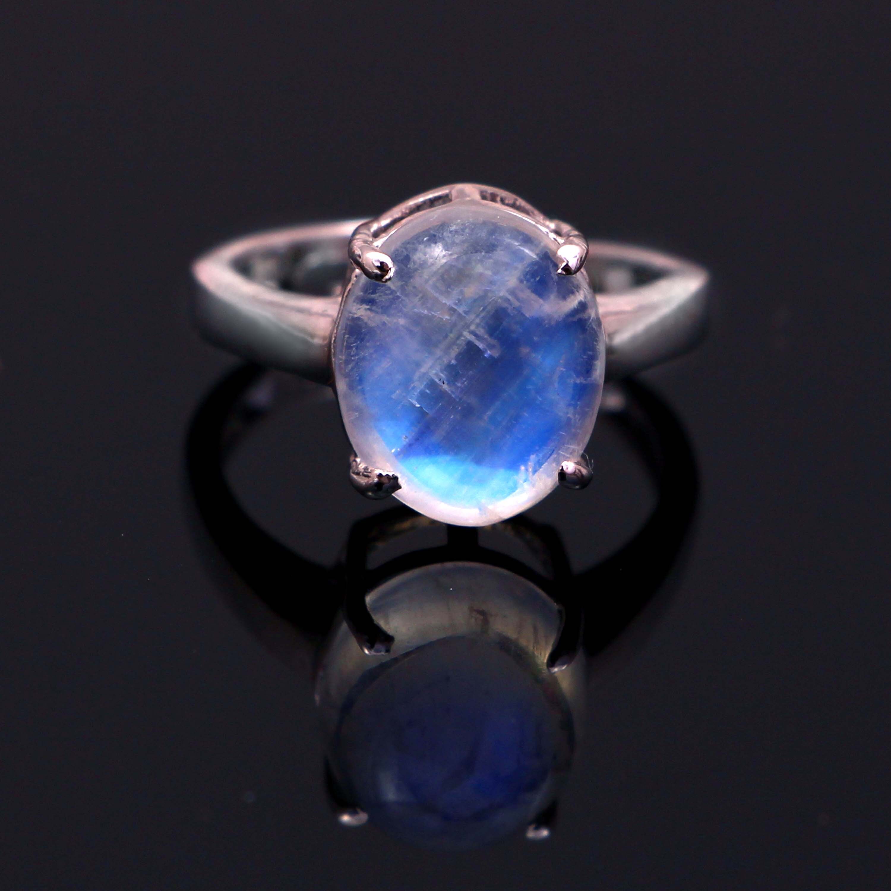 Rainbow Moonstone Ring,Simple Statement Ring,Adjustable Prong Ring,Vintage Stacking Ring,Anniversary Gift for Women Her,925 Sterling Silver