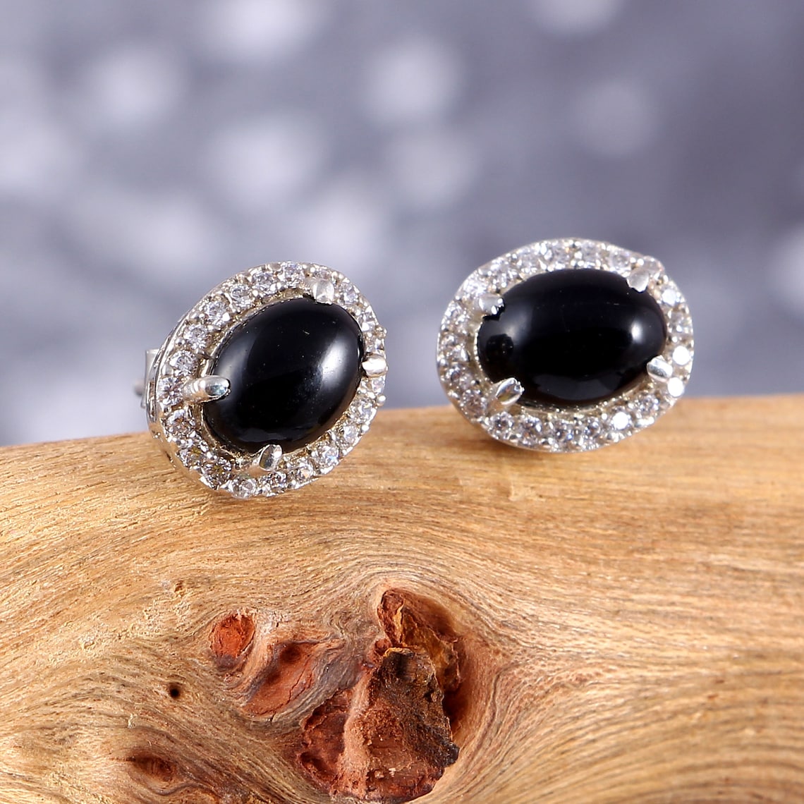 Black Onyx Earrings Halo Stud Earrings Cluster Art Deco Etsy UK