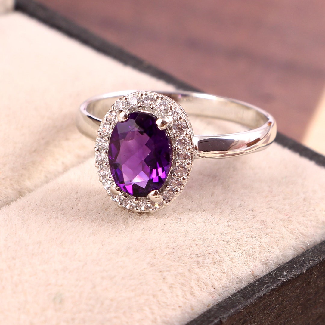 Natural Amethyst Ring Halo Statement Ring Art Deco Ring - Etsy
