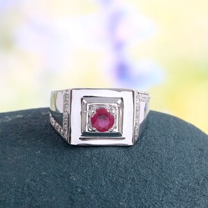 Natural Ruby Ring, Statement Ring, 925 Sterling Silver, Wide Band Ring, Promise Ring for Men Women, July Birthstone, Art Deco Ring Men Women