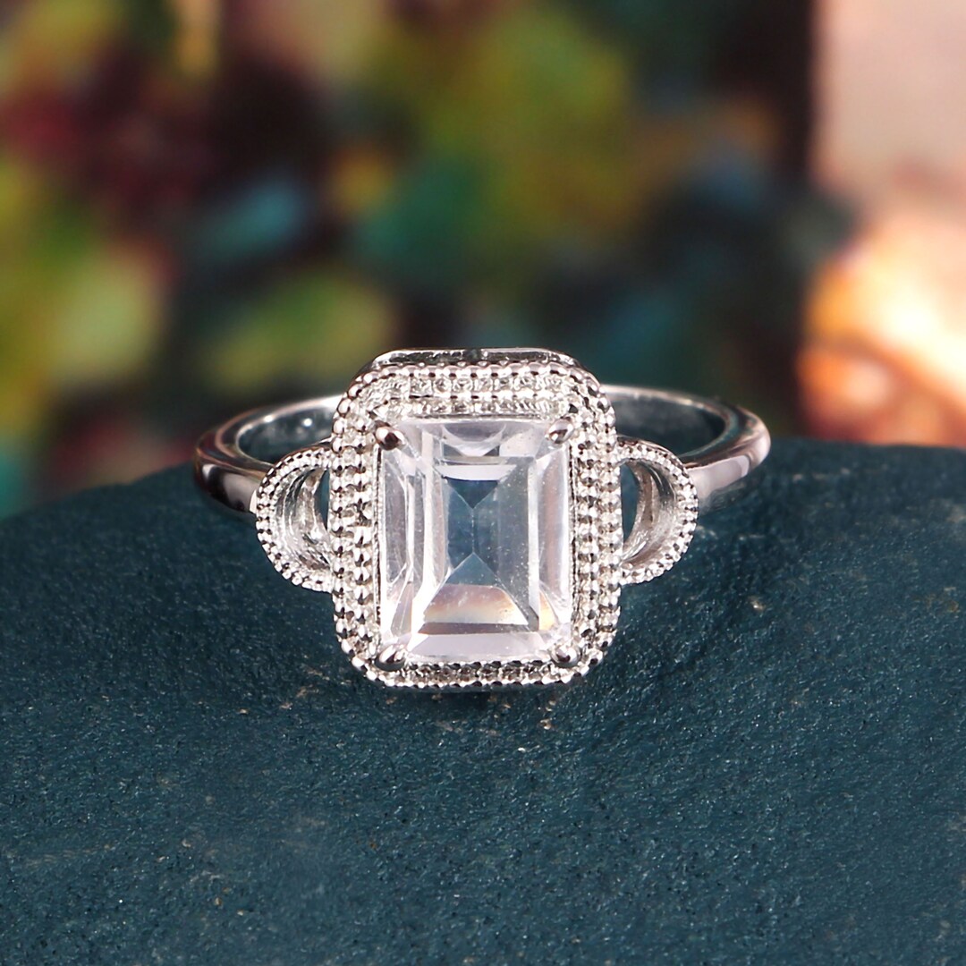 Solid Crystal Rings Natural Rock Crystal Ring, Clear Quartz Statement Ring, Delicate ...