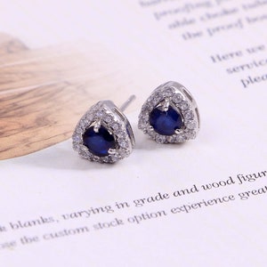Natural Blue Sapphire Earrings,Art Deco Sapphire Zircon Earrings,Bridal Minimalist Earrings,Bridesmaid Gift for Her Mom,925 Sterling Silver