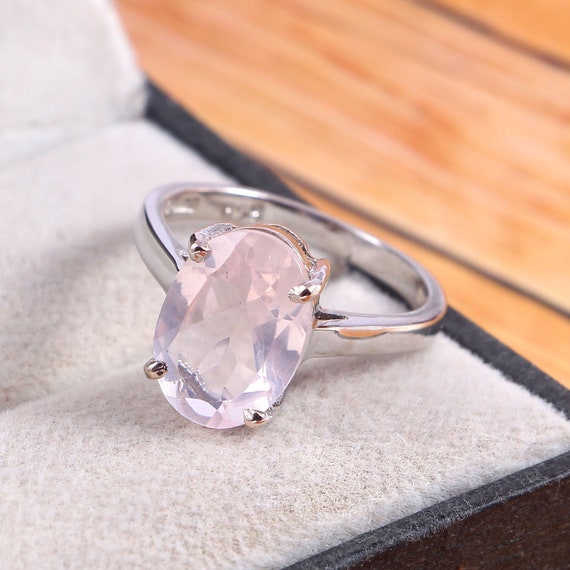 Rose Quartz Ring Delicate Stacking Ring Simple Handmade Ring 925 Sterling Silver Delicate Promise Ring Healing Crystal Gift Women Her