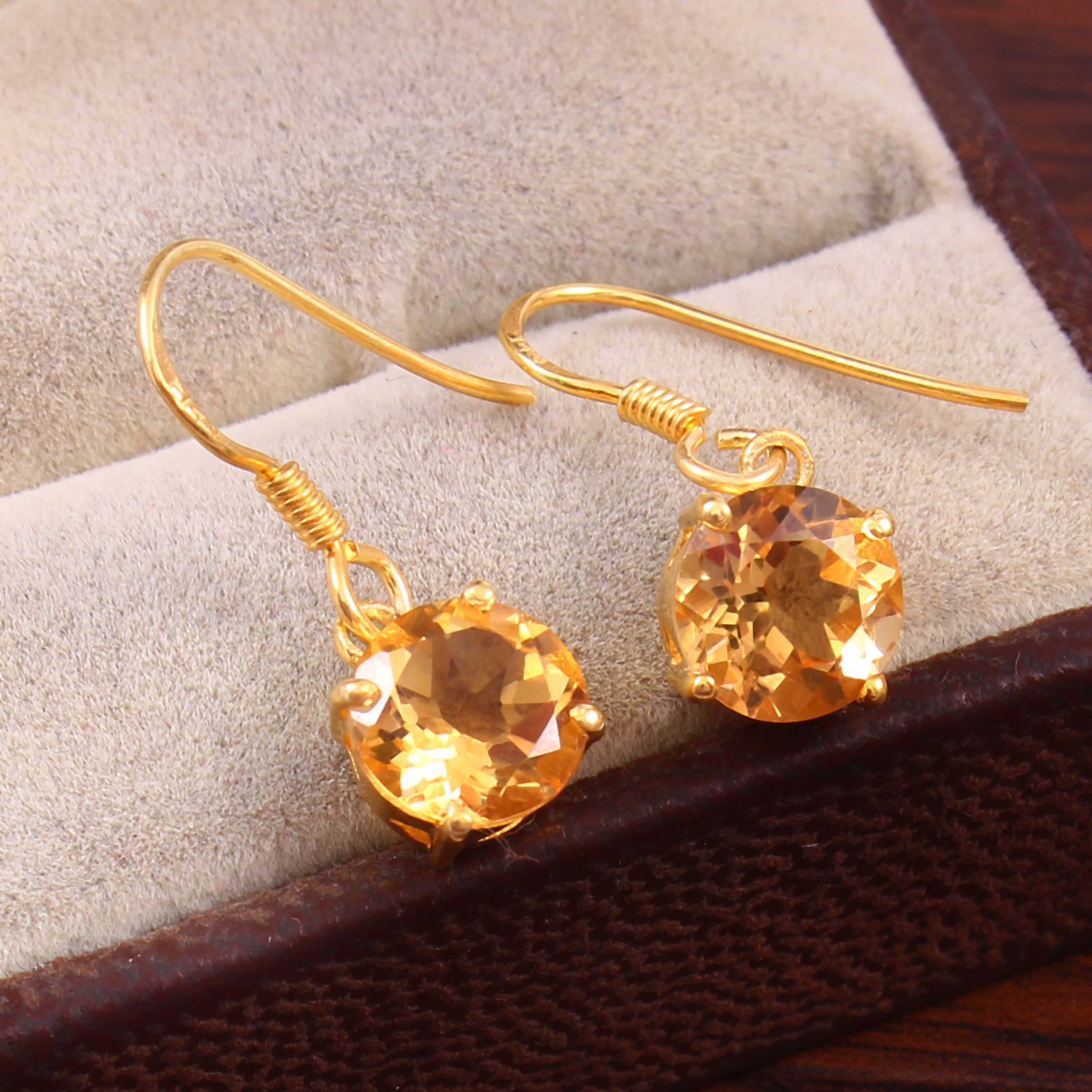 Natural Citrine Earrings, Dangle Earrings, 18k Gold Plated Silver, November Birthstone, Simple Delicate Earrings, Handmade Dainty Earrings