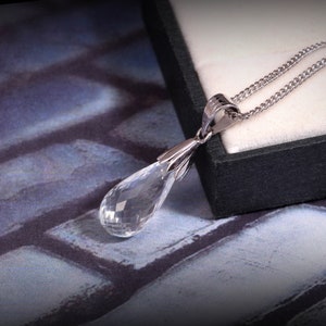 Rock Crystal Necklace,Clear Quartz Pendant Necklace,Healing Crystal Jewelry,Choker Statement Necklace,Women Her,Faceted Teardrop Gemstone