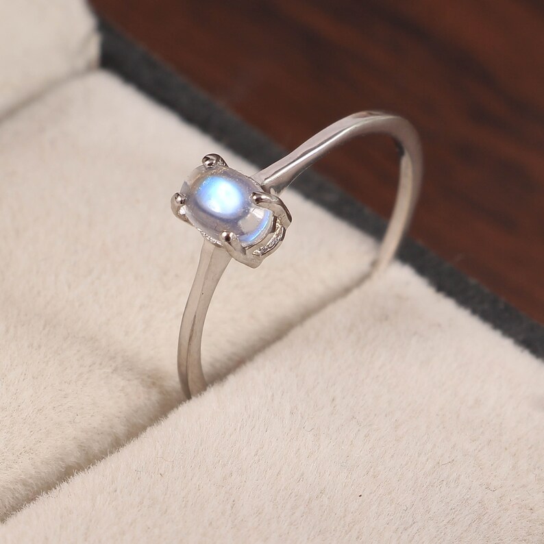Dainty Minimalist Ring Rainbow Moonstone Ring Thin Stacking Ring Promise Ring Simple Midi Ring 925 Sterling Silver Gift for Her Mom