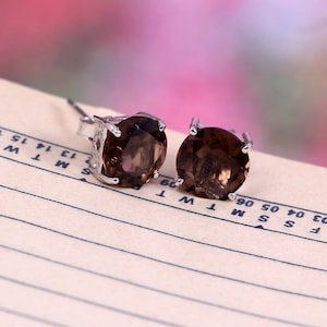 Natural Smoky Quartz Earrings,Stud Earrings,Smoky Topaz Earrings,Minimalist Earrings,Smokey Qaurtz Earrings,925 Sterling Silver,Gift for her