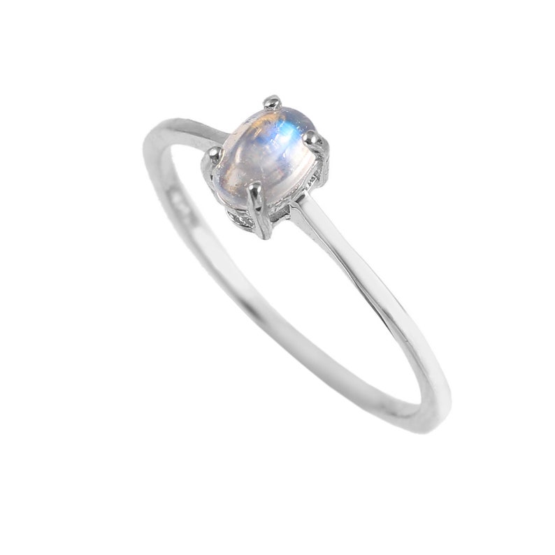 Dainty Minimalist Ring Rainbow Moonstone Ring Thin Stacking Ring Promise Ring Simple Midi Ring 925 Sterling Silver Gift for Her Mom