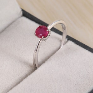 Natural Ruby Ring, Dainty Stacking Ring, Minimalist Midi Ring, 925 Sterling Silver, Thin Statement Ring, Anniversary Gift for Her Women