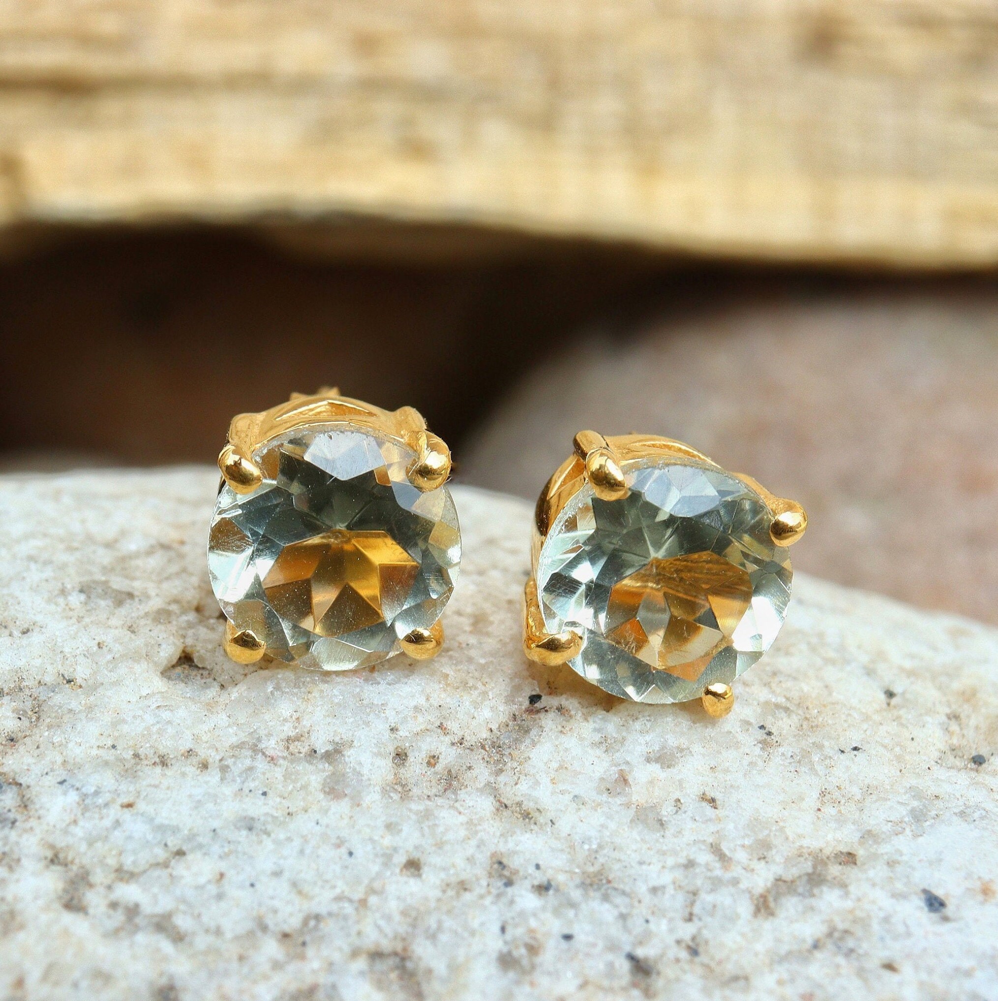 Green Amethyst Earrings Stud Earrings Dainty Handmade Etsy UK