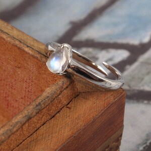Natural Moonstone Ring, Dainty Stacking Ring, Minimalist Midi Ring, Thin Ring, Delicate Promise Ring, Gift for Her Mom, 925 Sterling Silver