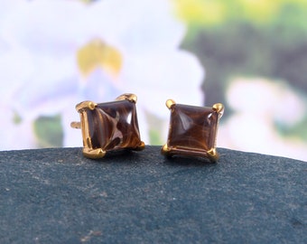 Orecchini in quarzo fumé, orecchini a bottone, orecchini minimalisti e delicati, argento placcato oro 18k, orecchini semplici e minuscoli, orecchini vistosi per donna