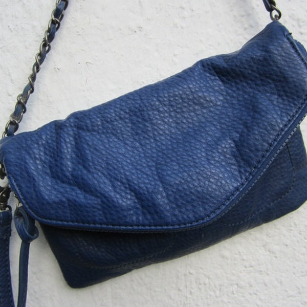 Vintage Schultertasche Clutch blau Unterarmtasche Handtasche mit Schulterriemen