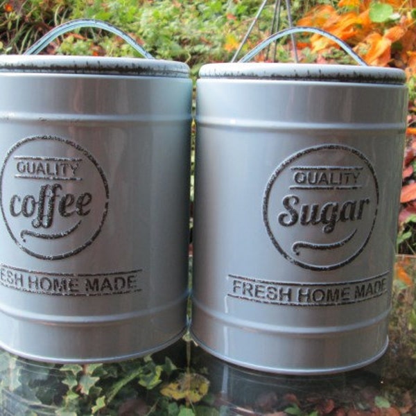 2 Blechdosen Kaffee und Zucker hell-Mintfarben mit Deckel retro