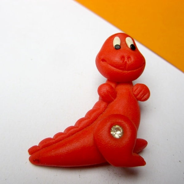 Vintage Brosche Anstecker rot Dinosaurier