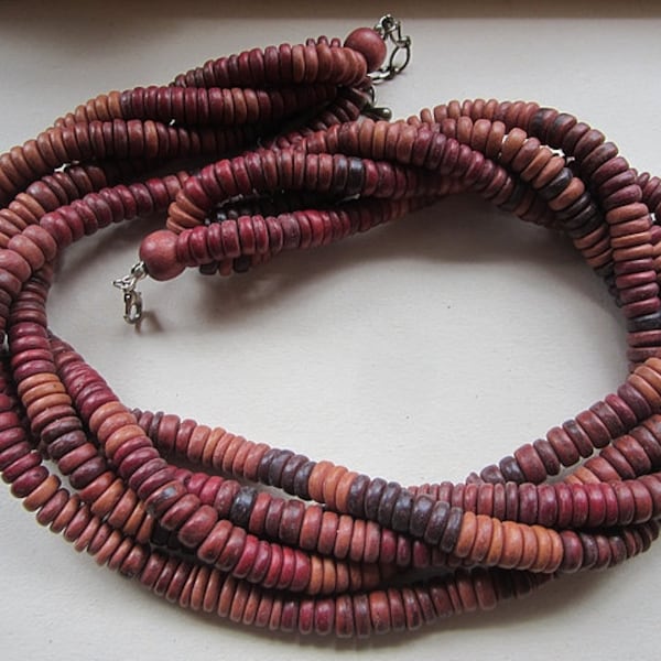 5-fach gedrehte Holzkette braun rötlich Perlenkette Holzperlen Kette Halskette Vintage