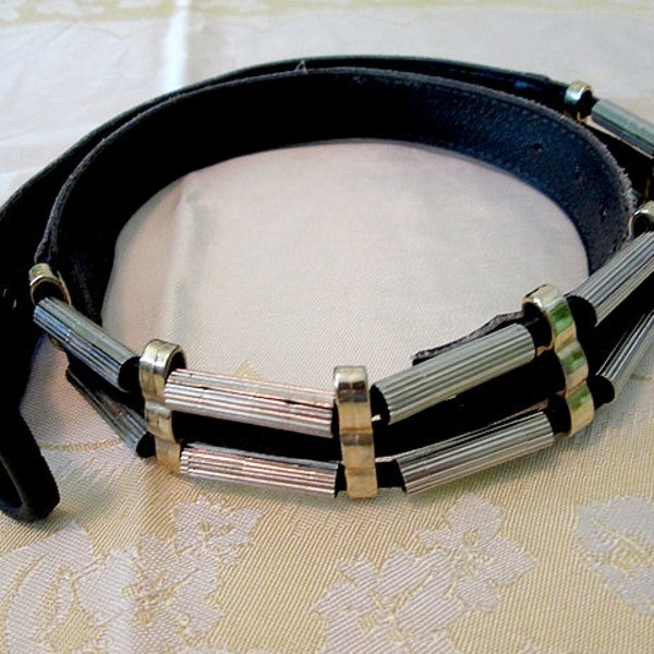 Great black belt with metal trim vintage