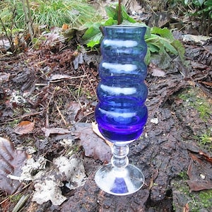 Beautiful glass vase cobalt blue overlay glass with foot vintage