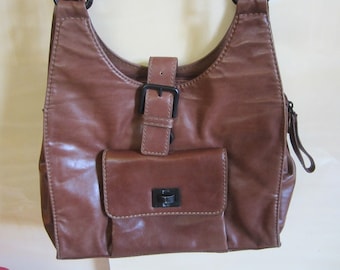 Vintage Handtasche braun Tasche Ledertasche Magnetverschluß Schultertasche