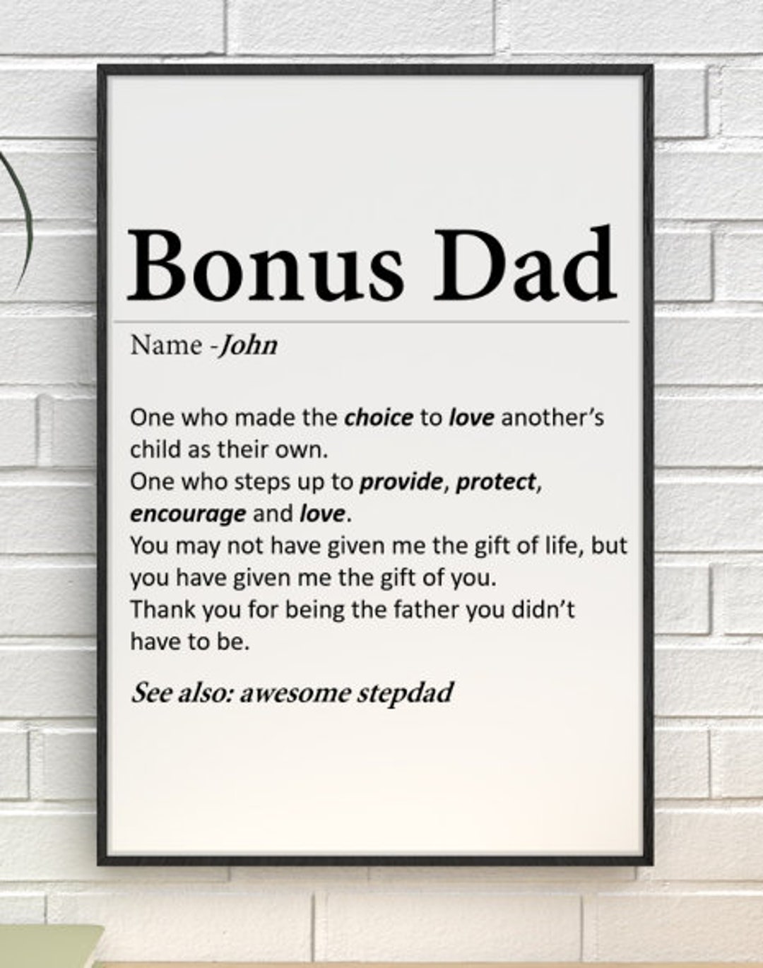 Personalised Bonus Dad Print Bonus Dad Definition picture image