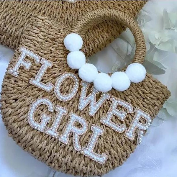 Ladies Personalised Pearl Beach Bag, Hand Bag, Bride Straw Bag, Mrs Wifey Bride, Gift for Bride, Honeymoon Gift, Gift for Flower Girl
