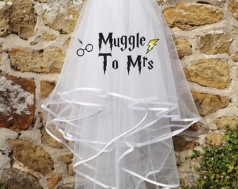 To Mrs Personalised Veil for Hen Do, Hen Party, bachelorette or wedding | Printed Magical Veil | Wizard Film Harry Inspired, Wizard Veil