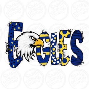 Eagles Dark Blue and Gold PNG ,Doodle Letters , Sublimation Designs
