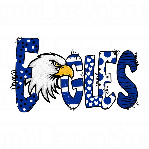 Blue and White Eagles PNG , Eagles Sublimation Designs Downloads, Eagles Team Doodle Sublimation PNG