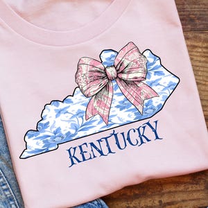 Kentucky Floral State Outline PNG: Pink Bow Sublimation Design (Digital Download)